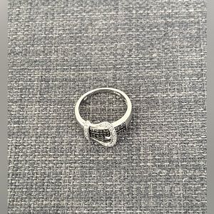 Silver Belt Buckle Ring with Black & White diamonds